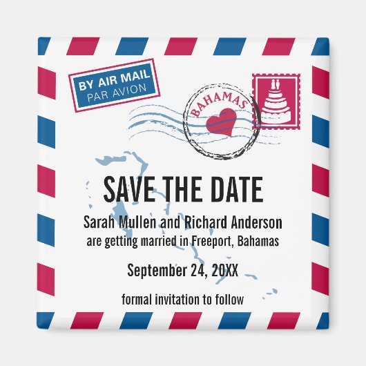 Bahamas Air Mail Wedding Save the Date Magnet (Vorne)