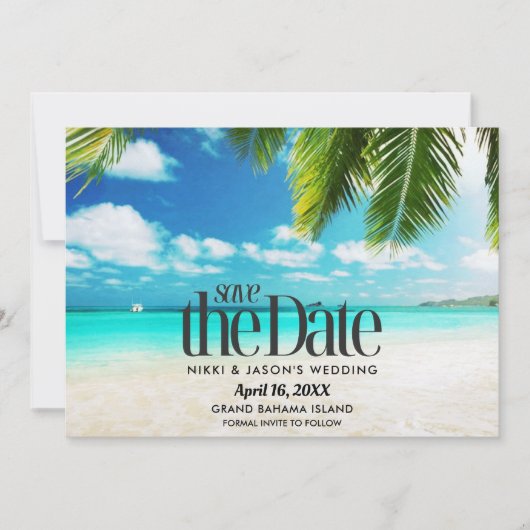 Bahamas Beach Hochzeit in Urlaubsort Save the Date (Vorderseite)