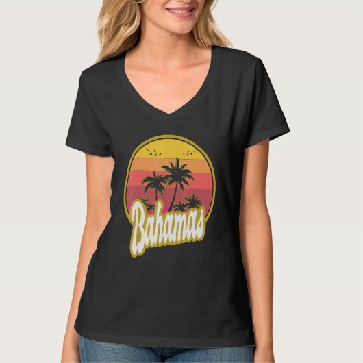 Bahamas Beach Retro Sunset T-Shirt (Vorderseite)