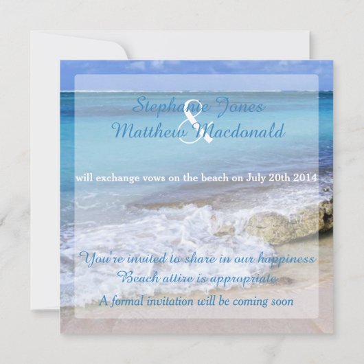BAHAMAS BEACH SHORE Wedding Save the Date (Rückseite)