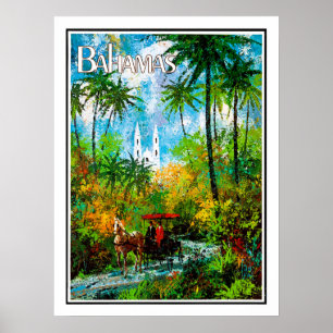 Bahamas, durch den Dschungel reiten, Vintage, Reis Poster