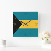 Bahamas Flag Blau Schwarz Gelbe Zahlen Patriotisch Quadratische Wanduhr (Zuhause)