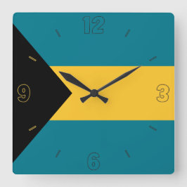 Bahamas Flag Blau Schwarz Gelbe Zahlen Patriotisch Quadratische Wanduhr