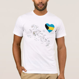 Bahamas-Flaggen-Herz + Karten-T - Shirt