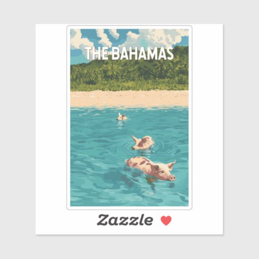 Bahamas Illustration Reisen Vintag Aufkleber (Blatt)