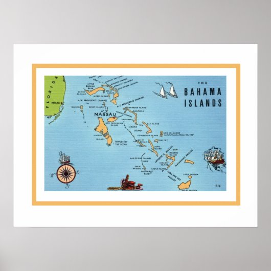 Bahamas-Inseln Karte 18x24 Poster (Vorne)