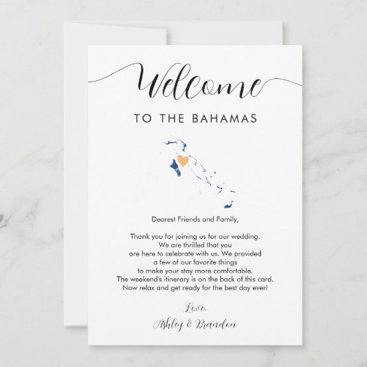 Bahamas Map Wedding Welcome Letter Tour Karte (Vorderseite)