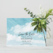 Bahamas Palm Tree Beach Wedding Save The Date (Stehend Vorderseite)