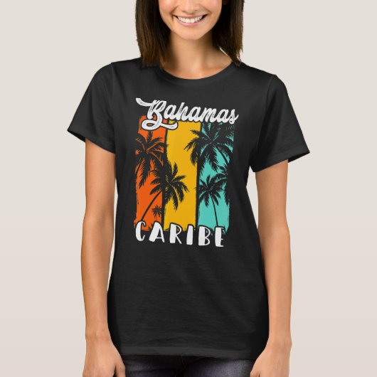 Bahamas Palm Trees Beach Caribe Retro Ferien Fam T-Shirt (Vorderseite)