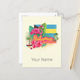 Bahamas Retro-Karibikinsel Flamingo Vintag Feiertagspostkarte