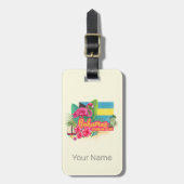 Bahamas Retro-Karibikinsel Flamingo Vintag Gepäckanhänger (Vorderseite vertikal)