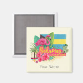 Bahamas Retro-Karibikinsel Flamingo Vintag Magnet (Vorderseite/Rückseite)
