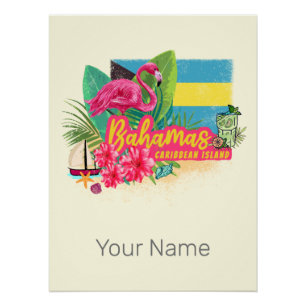 Bahamas Retro-Karibikinsel Flamingo Vintag Poster