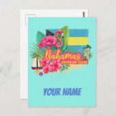 Bahamas Retro-Karibikinsel Flamingo Vintag Postkarte (Vorne/Hinten)