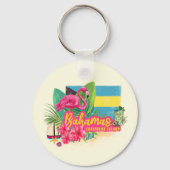 Bahamas Retro-Karibikinsel Flamingo Vintag Schlüsselanhänger (Vorderseite)