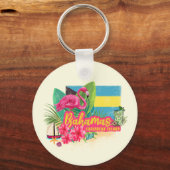 Bahamas Retro-Karibikinsel Flamingo Vintag Schlüsselanhänger (Vorderseite)