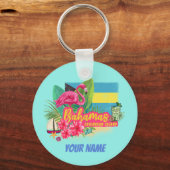 Bahamas Retro-Karibikinsel Flamingo Vintag Schlüsselanhänger (Vorderseite)