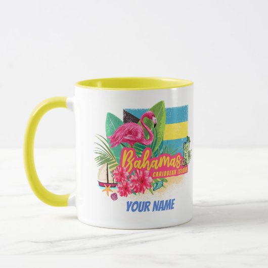 Bahamas Retro-Karibikinsel Flamingo Vintag Tasse (Links)