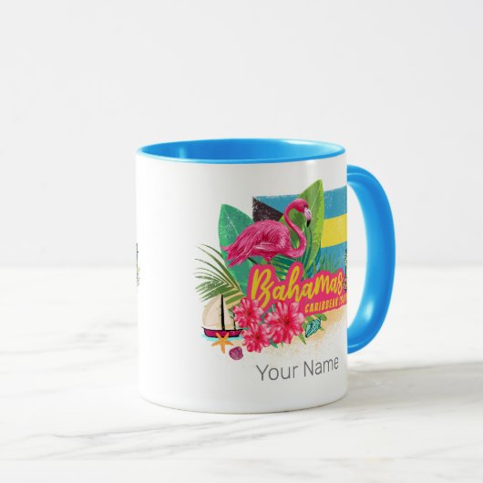 Bahamas Retro-Karibikinsel Flamingo Vintag Tasse (VorderseiteRechts)