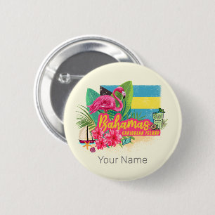 Bahamas Retro karibische Insel Flamingo Vintage Button