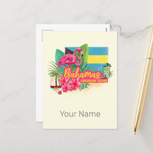 Bahamas Retro karibische Insel Flamingo Vintage Feiertagspostkarte