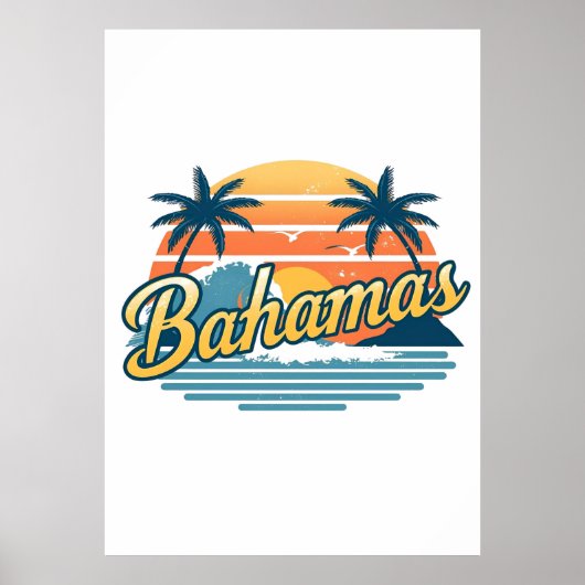 Bahamas Retro Sunset Palm Trees Design Poster (Vorne)