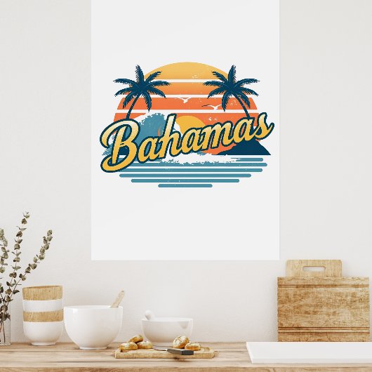 Bahamas Retro Sunset Palm Trees Design Poster (Küche)