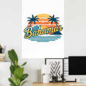 Bahamas Retro Sunset Palm Trees Design Poster (Heimbüro)