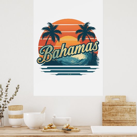 Bahamas Retro Sunset Palm Trees Design Poster (Küche)