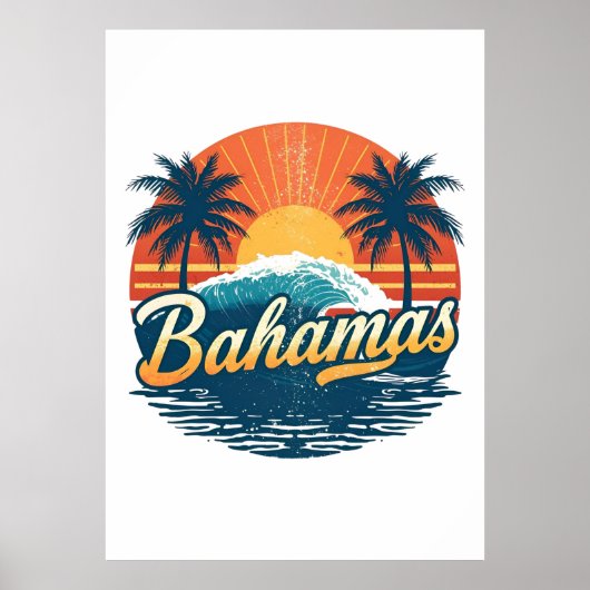 Bahamas Retro Sunset Palm Trees Design Poster (Vorne)