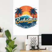 Bahamas Retro Sunset Palm Trees Design Poster (Heimbüro)