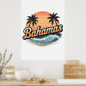 Bahamas Retro Sunset Palm Trees Design Poster (Küche)