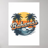 Bahamas Retro Sunset Palm Trees Design Poster (Vorne)