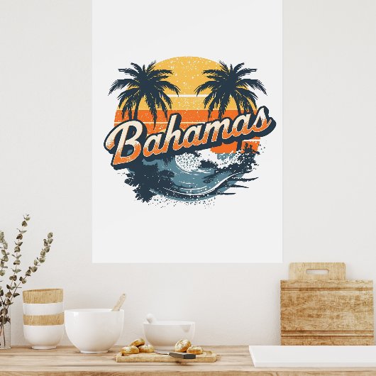 Bahamas Retro Sunset Palm Trees Design Poster (Küche)
