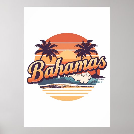 Bahamas Retro Sunset Palm Trees Design Poster (Vorne)