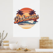 Bahamas Retro Sunset Palm Trees Design Poster (Küche)