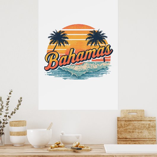 Bahamas Retro Sunset Palm Trees Design Poster (Küche)