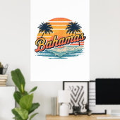 Bahamas Retro Sunset Palm Trees Design Poster (Heimbüro)