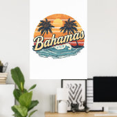 Bahamas Retro Sunset Palm Trees Design Poster (Heimbüro)