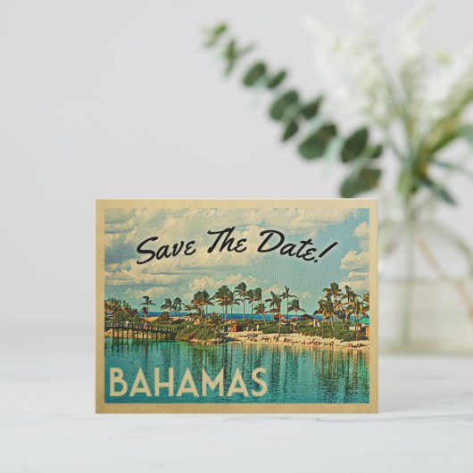Bahamas Save the Date Vintage Postkarten (Stehend Vorderseite)