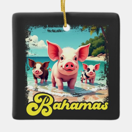Bahamas Schwimmen Schweine - Exuma Pig Beach Adven Keramikornament (Vorderseite)