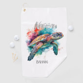 Bahamas Sea Turtle Bahamian Flag Beach Großer Hai Golfhandtuch (Insitu)