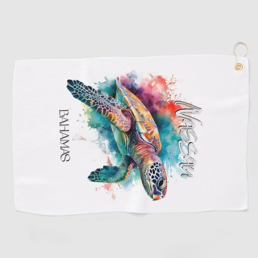 Bahamas Sea Turtle Bahamian Flag Beach Großer Hai Golfhandtuch (Horizontal)