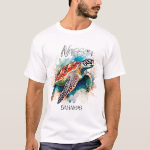 Bahamas Sitz Schildkröte Bahamaische Flagge Strand T-Shirt
