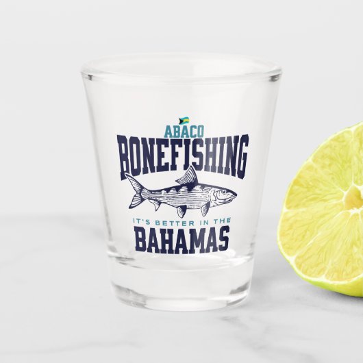 Bahamas Souvenir Geschenk: Abaco Bahamas Bonefishi Schnapsglas (Vorderseite)