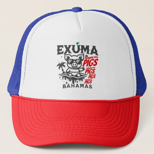 Bahamas Souvenir Geschenk: Exuma Bahamas Schwimmsc Truckerkappe (Vorderseite)