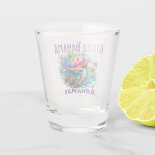 Bahamas Souvenir Geschenk: Grand Bahama Sea Turtle Schnapsglas (Rückseite)