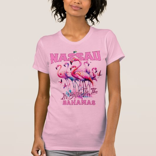 Bahamas Souvenir Geschenk : Nassau Bahamas Flaming T-Shirt (Vorderseite)