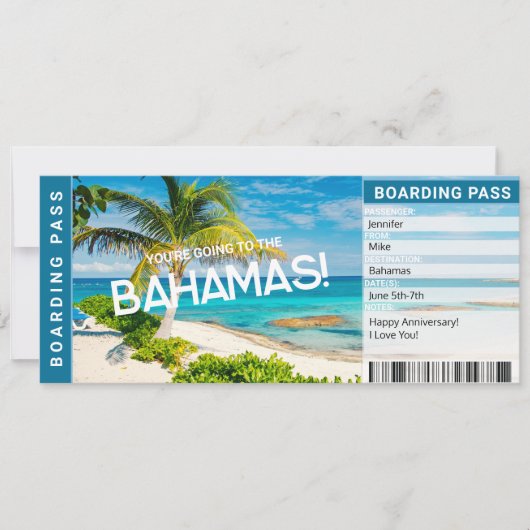 Bahamas Surprise Trip Boarding Pass Gift Card Einladung (Vorderseite)