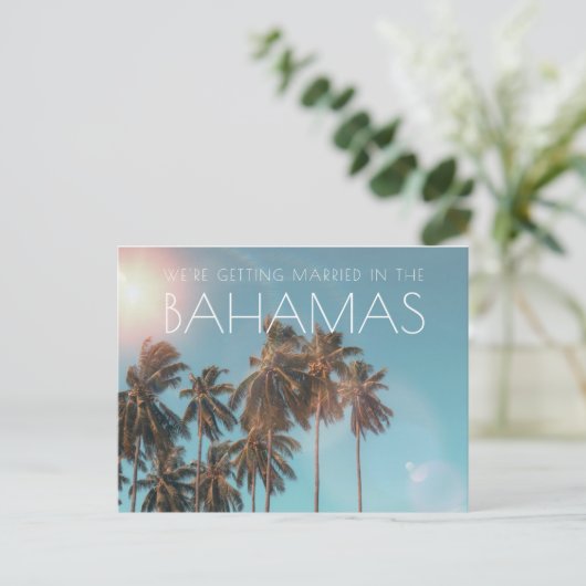 Bahamas Tropical Beach Hochzeit Save the Date Ankündigungspostkarte (Stehend Vorderseite)